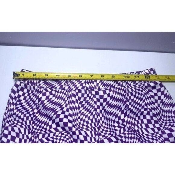 Womens Optical Illusion Checkered Wide-Leg Pants Stretch Purple White - Picture 4 of 6